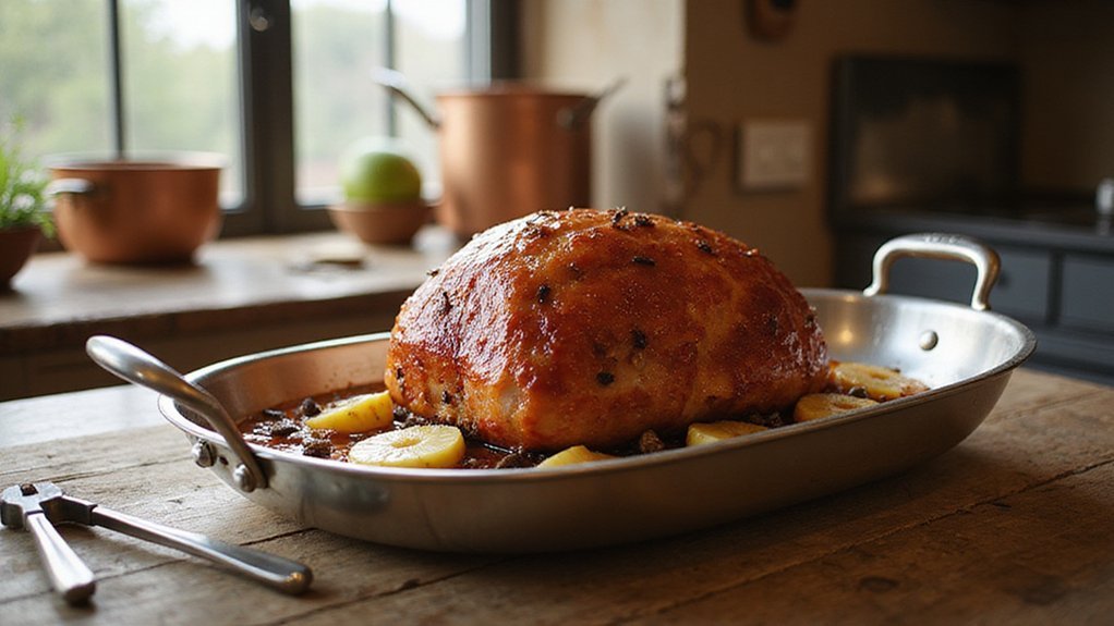 roast ham in pan